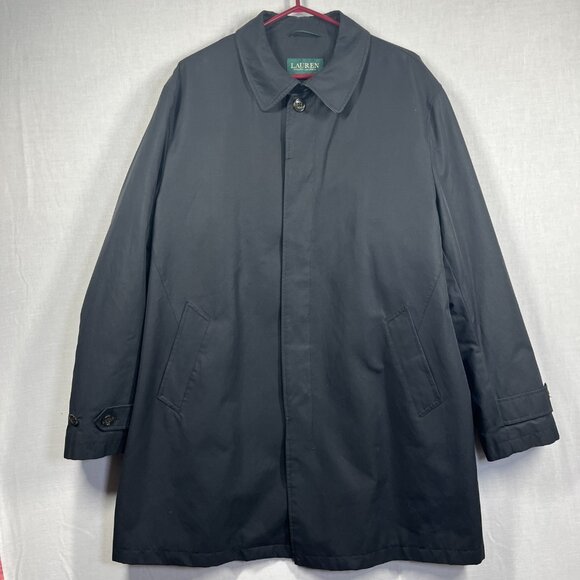 Lauren Ralph Lauren Coat Mens 44R Black Water Repellent Trench Jacket Rain Dress - Picture 1 of 11